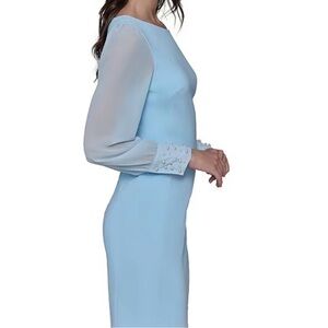 Karl Lagerfeld Powder Blue Long Sleeve Sheath Dress Pearl Sleeves Accent Size 10